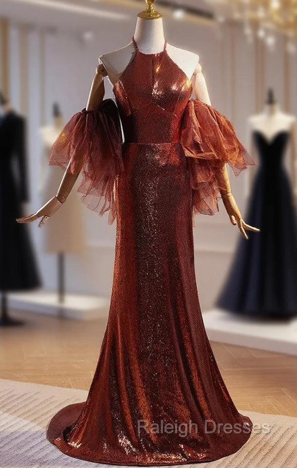 Burgundy Mermaid Sequins Halter Prom Dress Main image