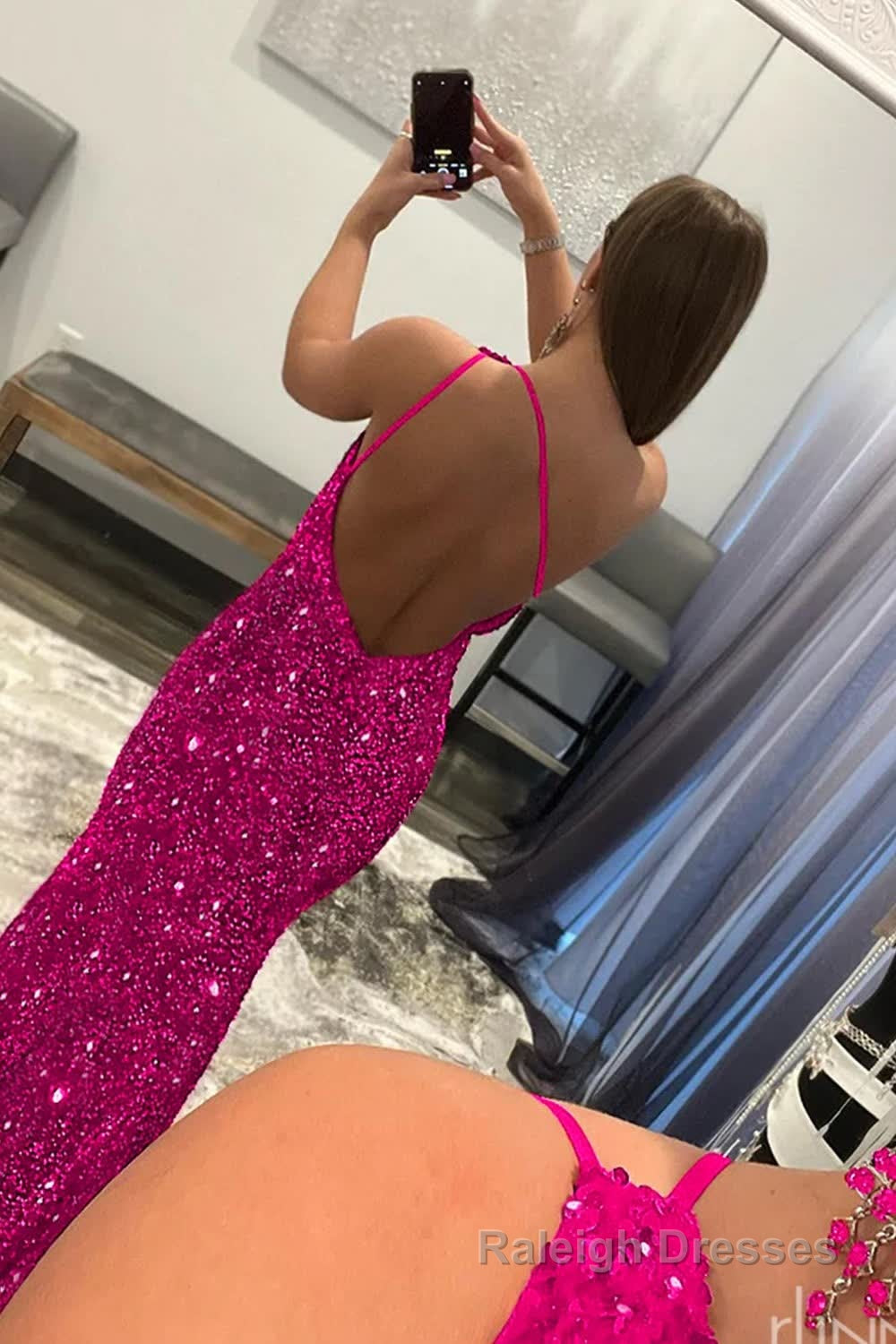 Burgundy Mermaid Sequins Long Prom Dress
