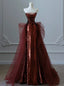 Burgundy Mermaid Sequins Tulle Strapless Formal Prom Dress