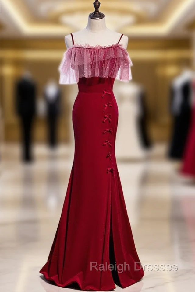 Burgundy Mermaid Spaghetti Straps Prom Dress Main image