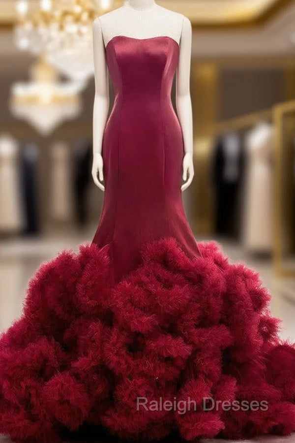 Burgundy Mermaid Sweetheart Floor Length Wedding Dress Main image