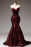 Burgundy Mermaid Sweetheart Satin Long Ball Gowns Fitted Prom Gowns