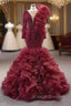 Burgundy Mermaid Tulle Beading Prom Dress
