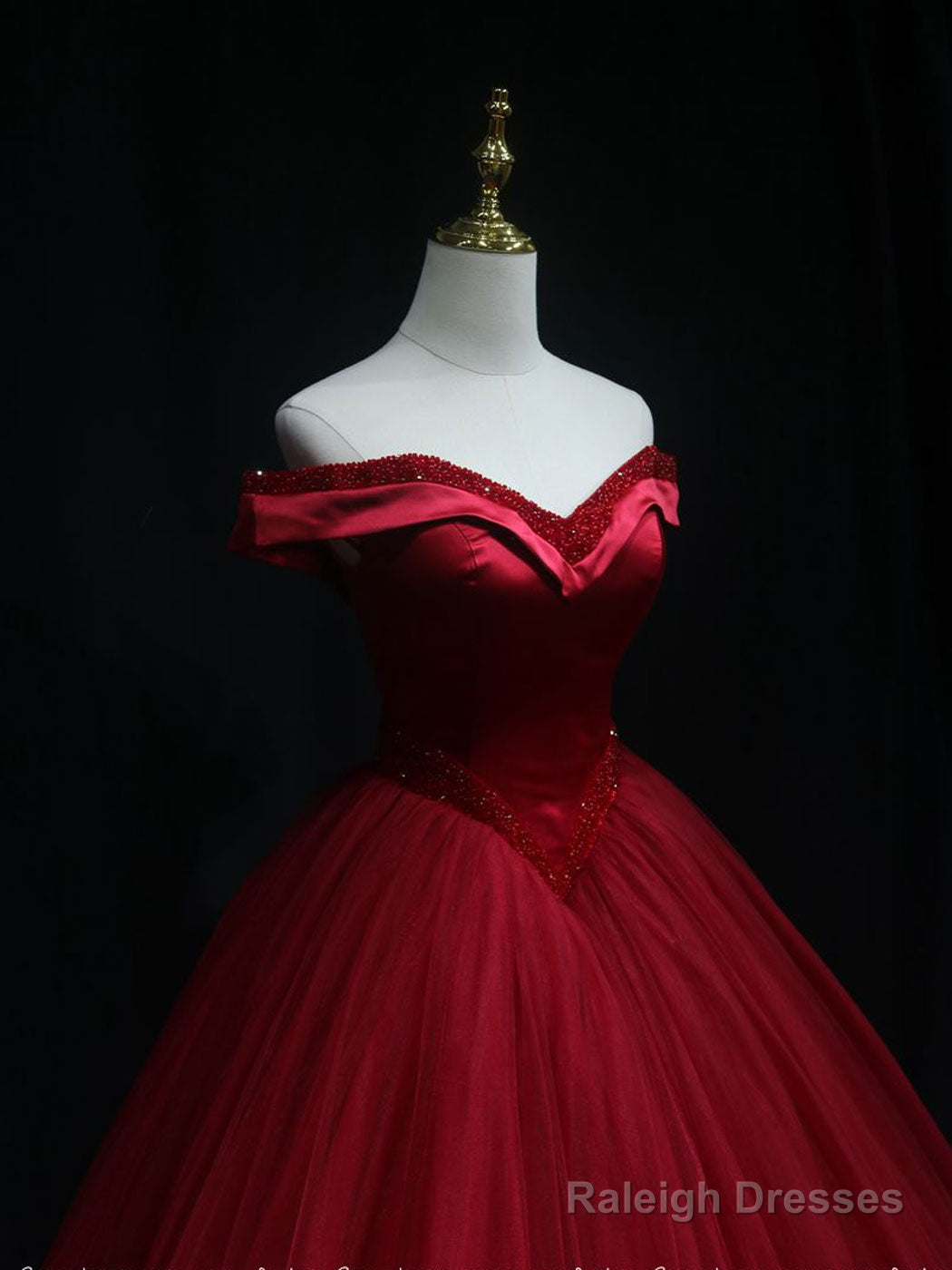 Burgundy Off Shoulder Beads Long Prom Dress Burgundy Formal Dress Secondary image