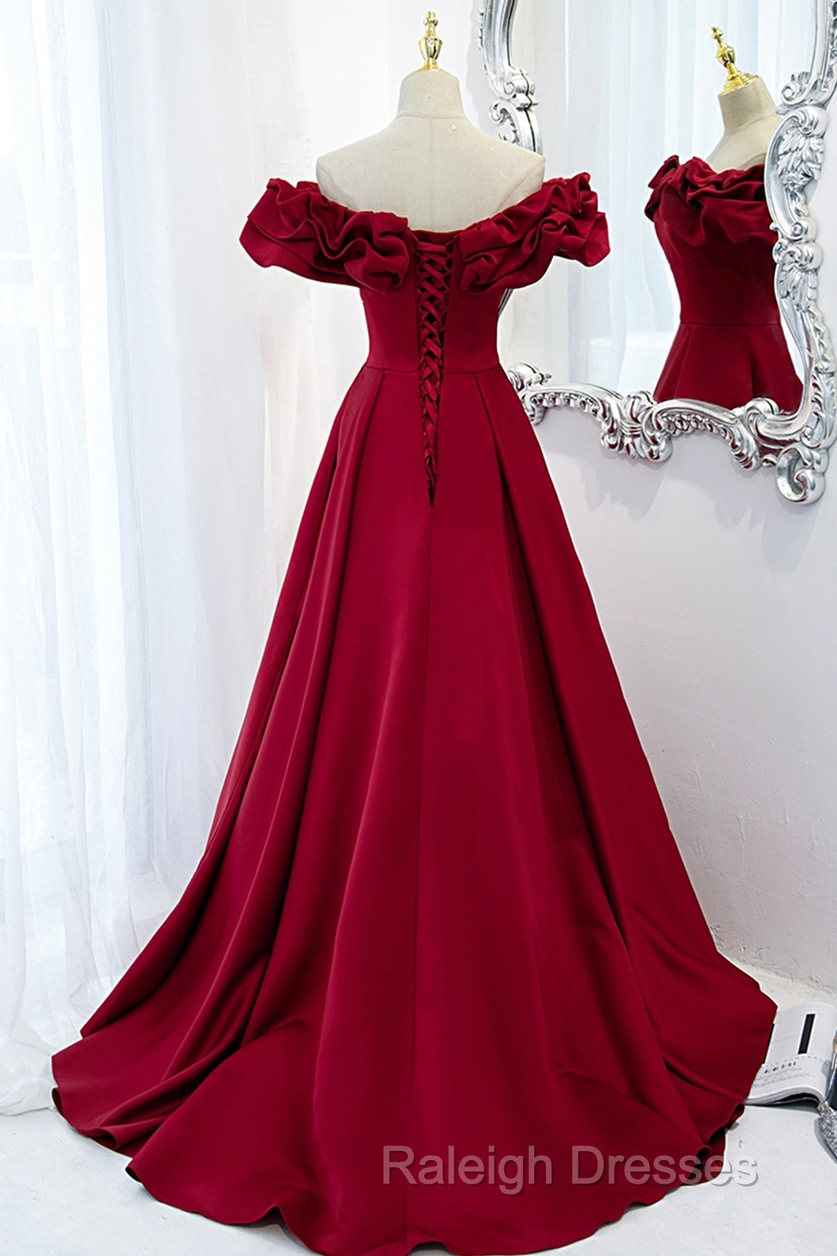 Burgundy Off Shoulder Long A Line Prom Dress Evening Dress Secondary image