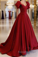 Burgundy off shoulder satin long prom dress, burgundy evening dress