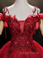 Burgundy Off Shoulder Tulle Lace Long Prom Dress, Burgundy Lace Sweet 16 Dress