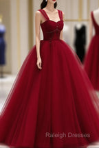Burgundy Off Shoulder Tulle Long Prom Dress, Burgundy Formal Dress
