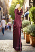 Burgundy Off The Shoulder Prom Dresses Simple Satin Formal Dresses
