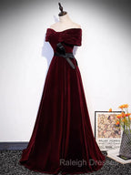 Burgundy Off The Shoulder Velvet Long Prom Dress
