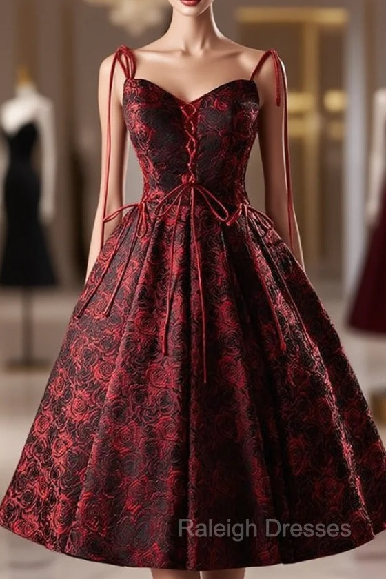 Burgundy Print Straps Homecoming Dress Main image