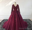 Burgundy Prom Dress With Train , Lace Prom Dress