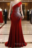 Burgundy Prom Dresses Bodycon Velvet Long Formal Dresses with Embroidered Beadings