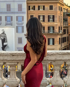 Burgundy Prom Dress Deep V Neck Prom Dresses