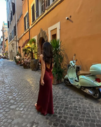 Burgundy Prom Dress Deep V Neck Prom Dresses