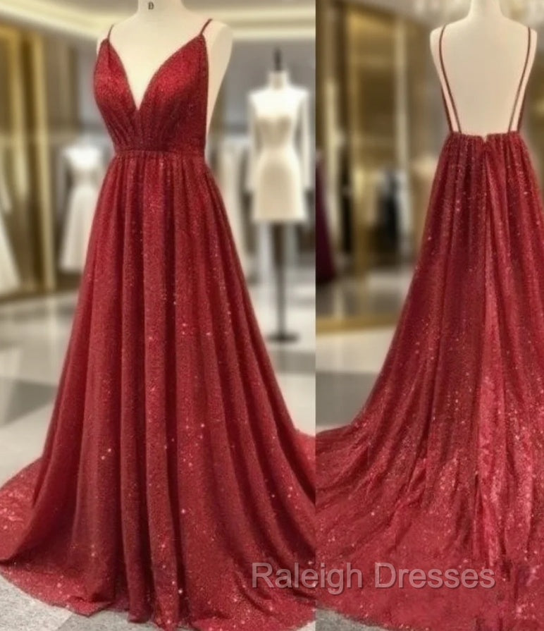 Burgundy Robe De Soiree A-Line V-Neck Sequins Sparkle Crystals Backless Sexy Long Prom Dresses Prom Gown Evening Dresses Main image