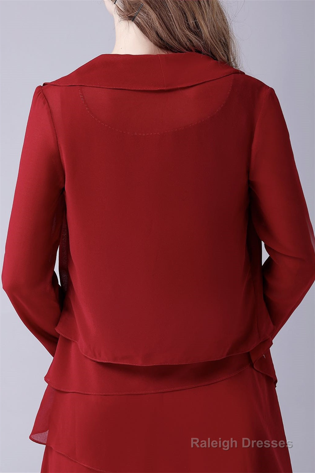 Burgundy Ruffles Chiffon Mother of the Bride Dresses With Jacket Secondary image