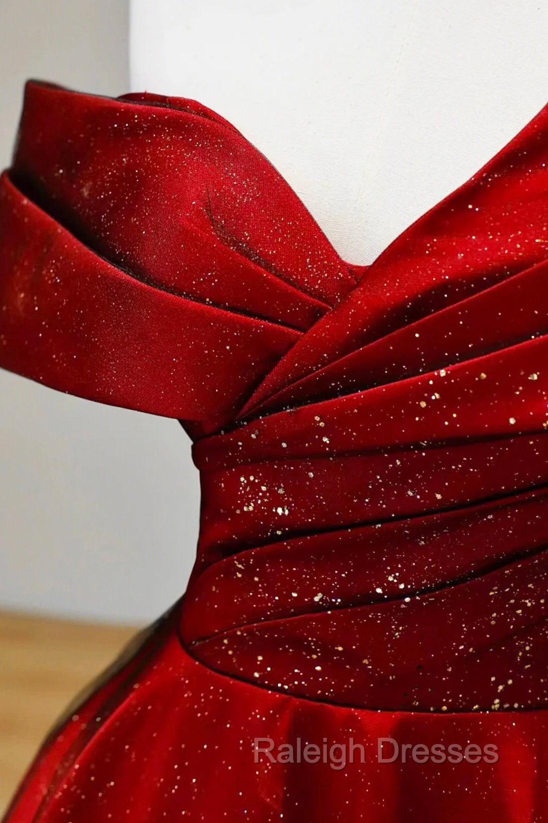 Burgundy Satin And Black Tulle Long Prom Dress, Beautiful A-Line Party Dress Secondary image