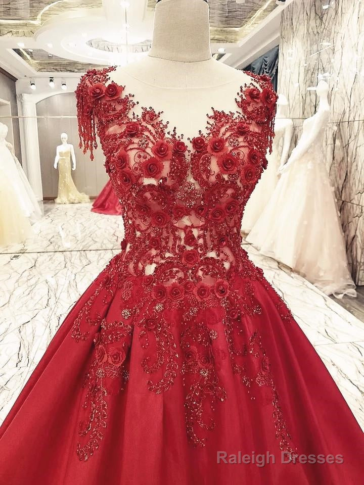 Burgundy Satin Ball Gown Dress Lace Embroidery For Wedding Prom Secondary image