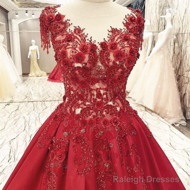 Burgundy Satin Ball Gown Dress Lace Embroidery For Wedding Prom