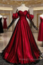 Burgundy Satin Black Tulle Sweetheart Prom Dress