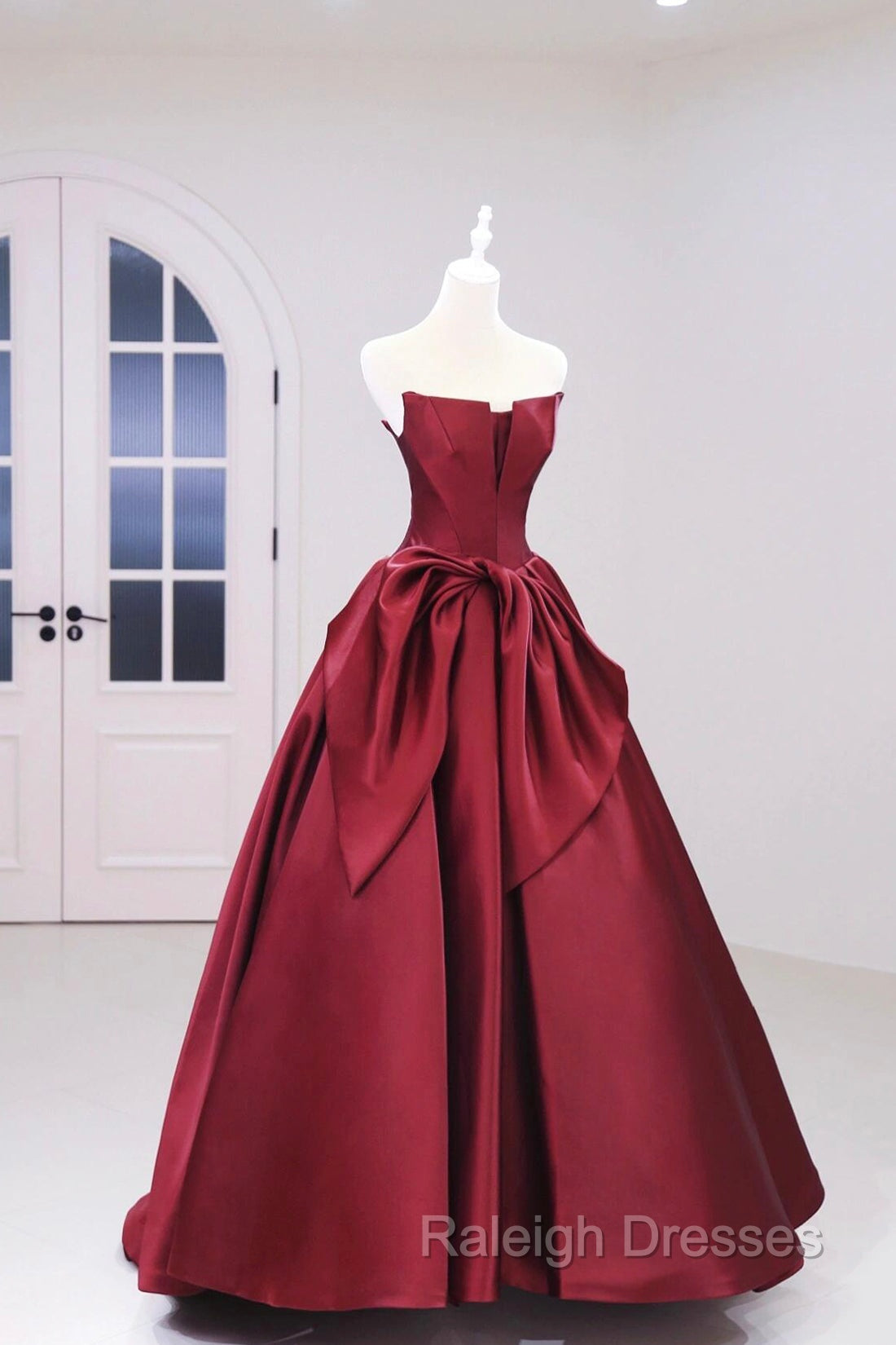 Burgundy Satin Floor Length Prom Dress, Beautiful A-Line Evening Party Dress Secondary image