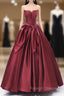 Burgundy Satin Floor Length Prom Dress, Beautiful A-Line Evening Party Dress