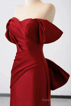 Burgundy Satin Floor Length Prom Dresses Mermaid Off The Shoulder Prom Dresses