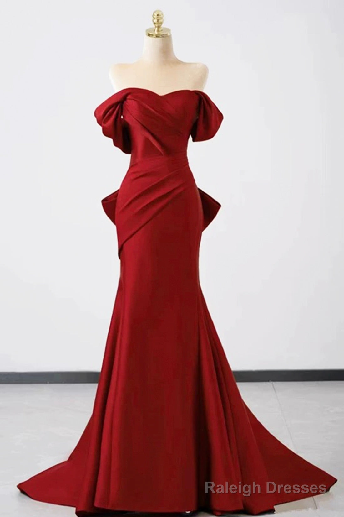 Burgundy Satin Floor Length Prom Dresses Mermaid Off The Shoulder Prom Dresses Main image