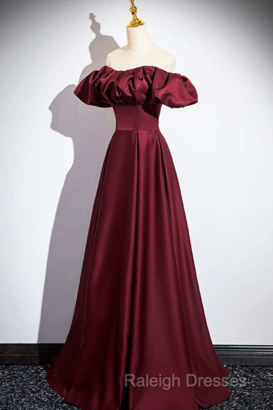 Burgundy Satin Floor Length Prom Dress, Simple A-Line Evening Party Dress