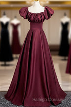 Burgundy Satin Floor Length Prom Dress, Simple A-Line Evening Party Dress