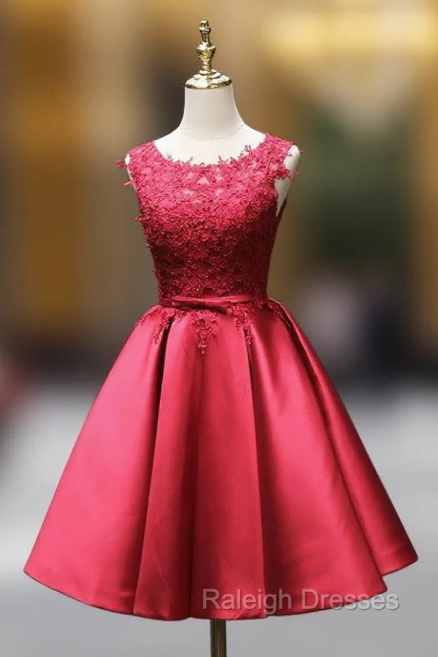 Burgundy Satin Lace Beading Homecoming Dress Main image