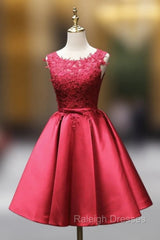 Burgundy Satin Lace Beading Homecoming Dress