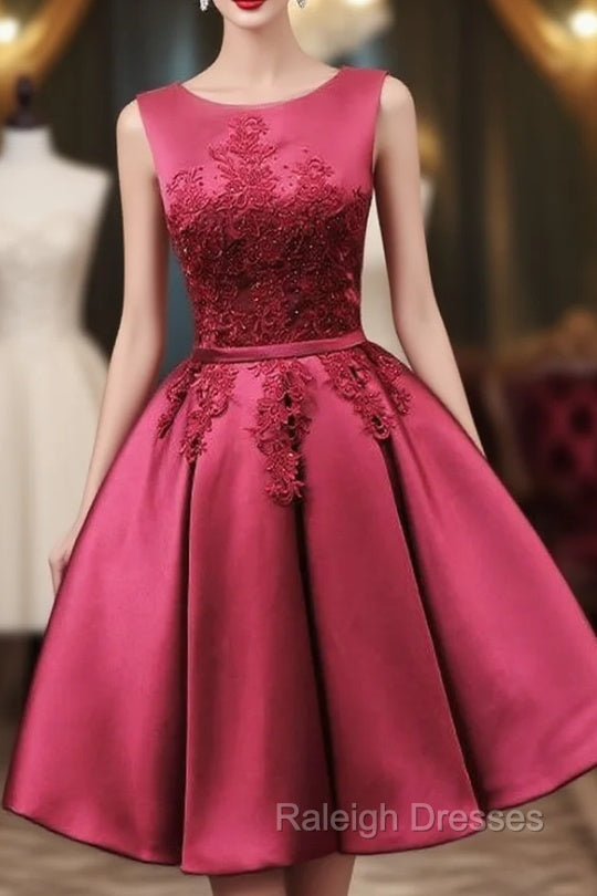 Burgundy Satin Lace Homecoming Dress Main image