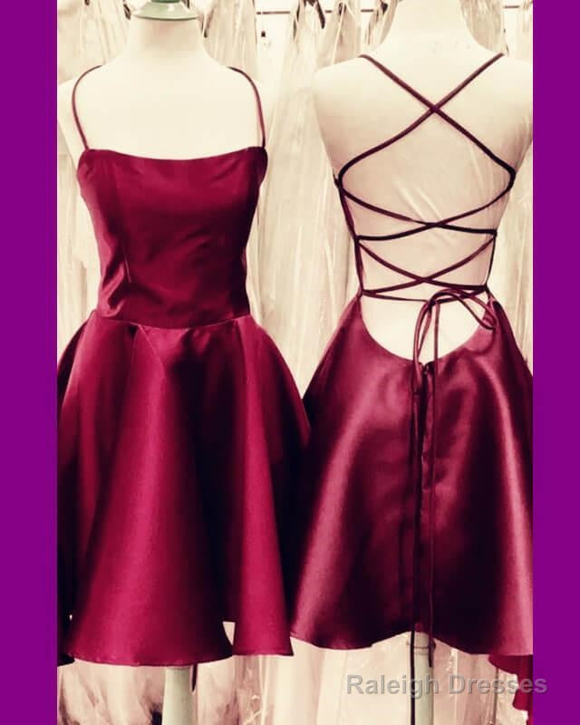 Burgundy Satin Lace-Up Skater Dress With Pockets Secondary image