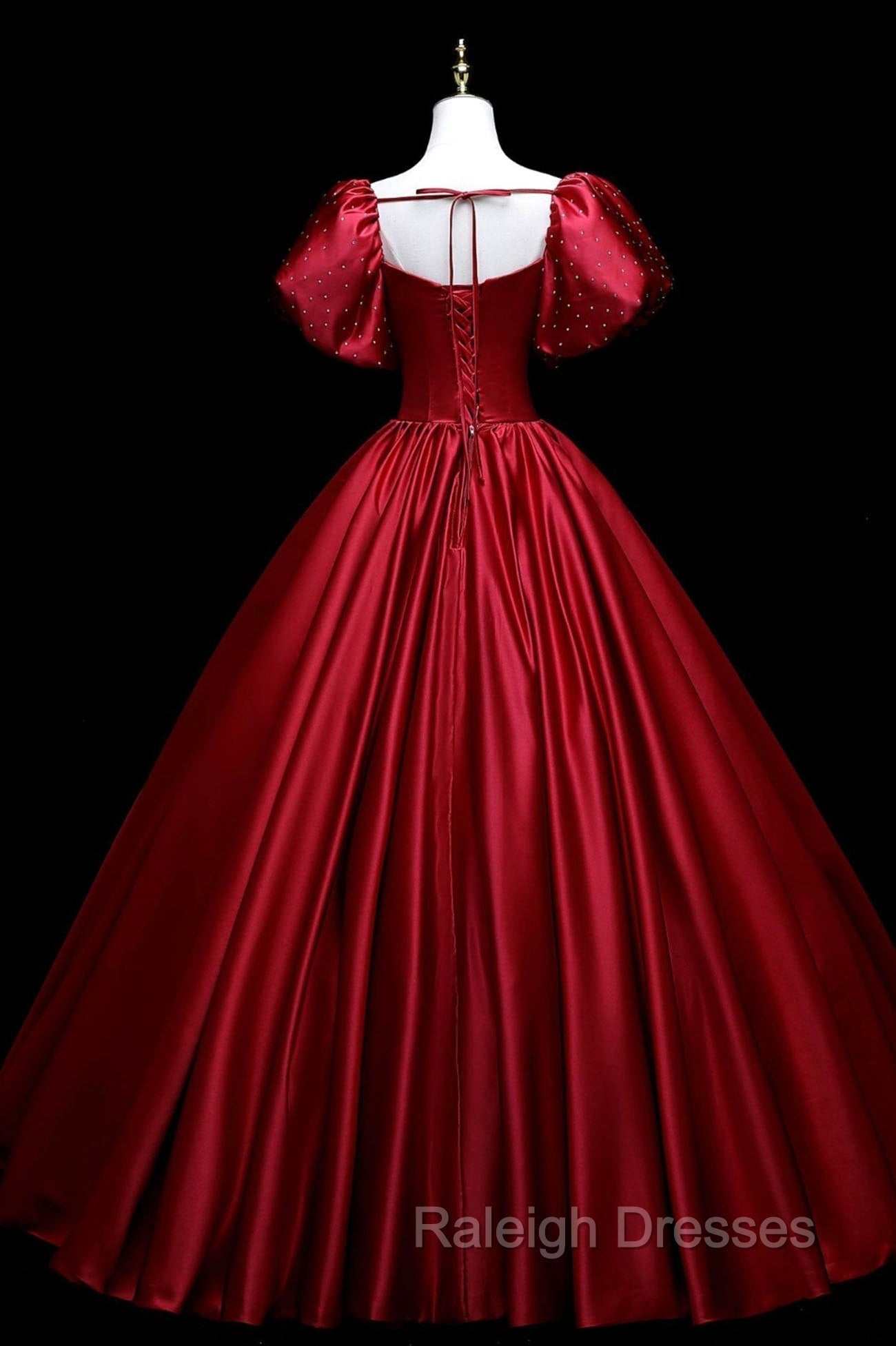 Burgundy Satin Long A Line Prom Dress, Burgundy Formal Prom Dress