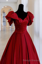 Burgundy Satin Long A Line Prom Dress,Elegant Evening Dress