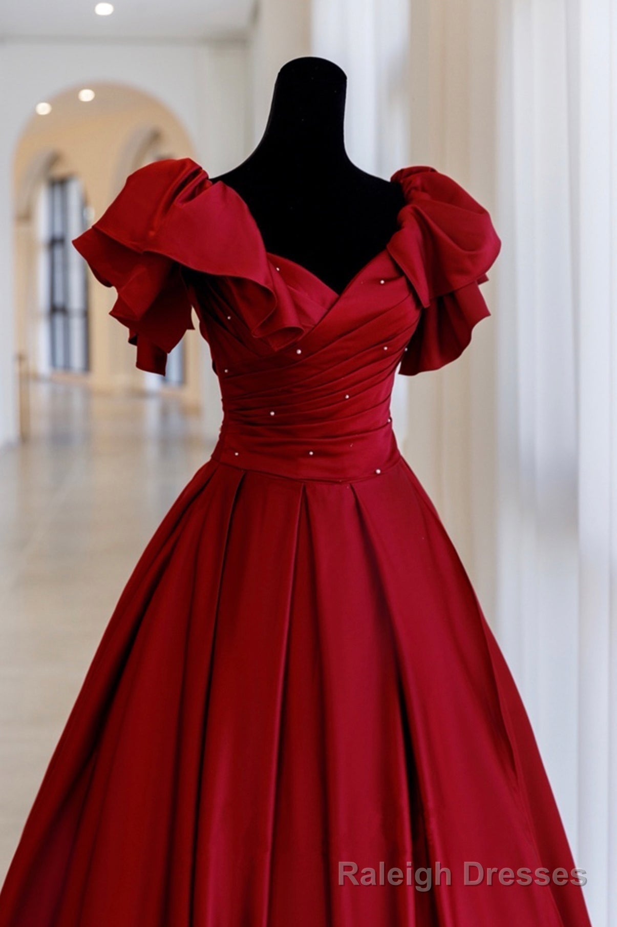 Burgundy Satin Long A Line Prom Dress,Elegant Evening Dress