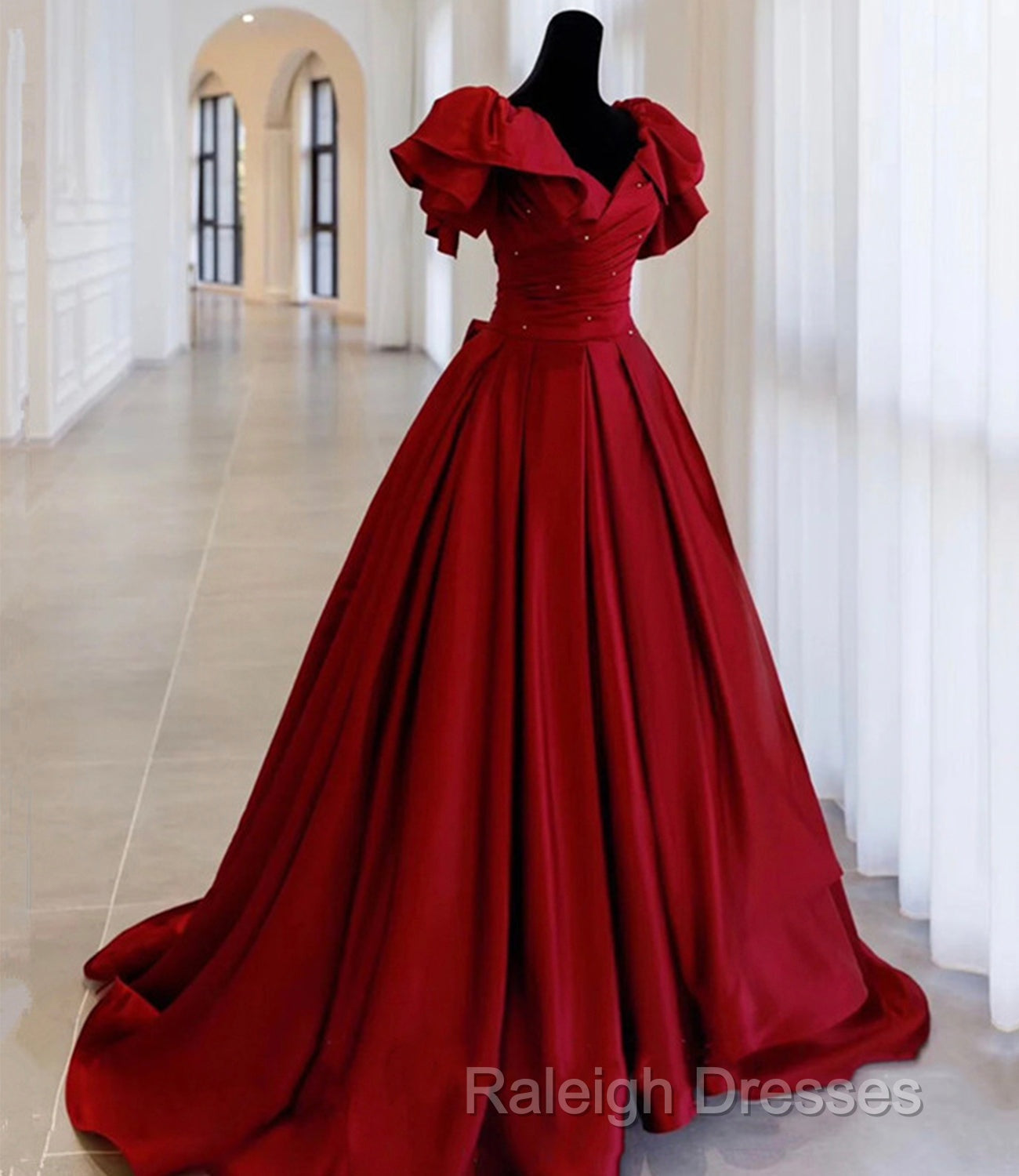 Burgundy Satin Long A Line Prom Dress Evening Dress