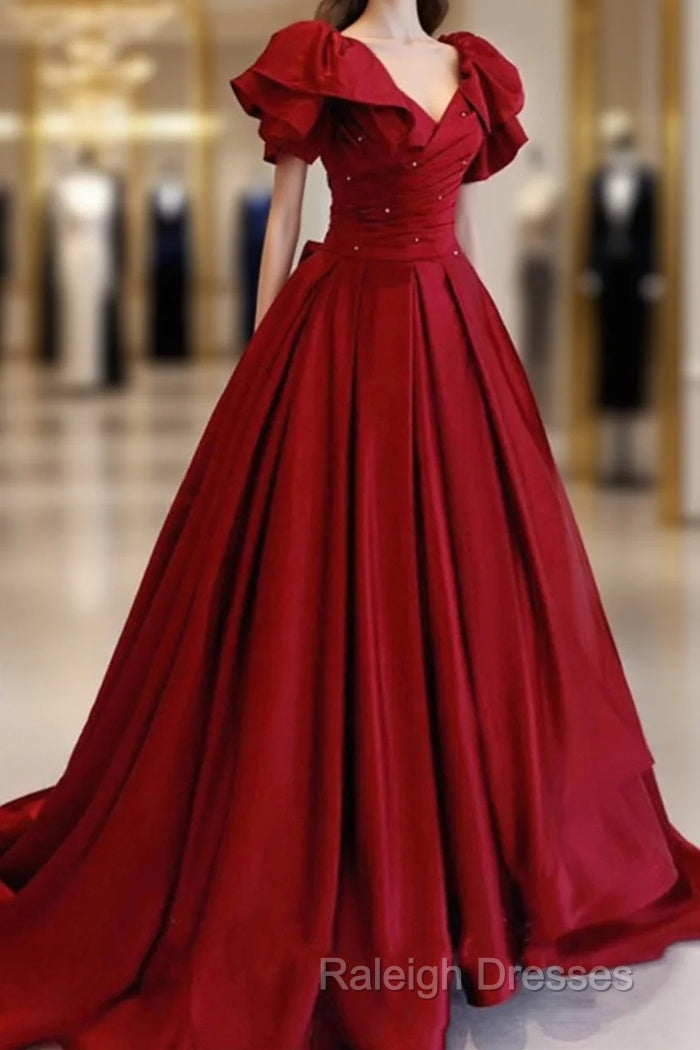 Burgundy Satin Long A Line Prom Dress Evening Dress Main image