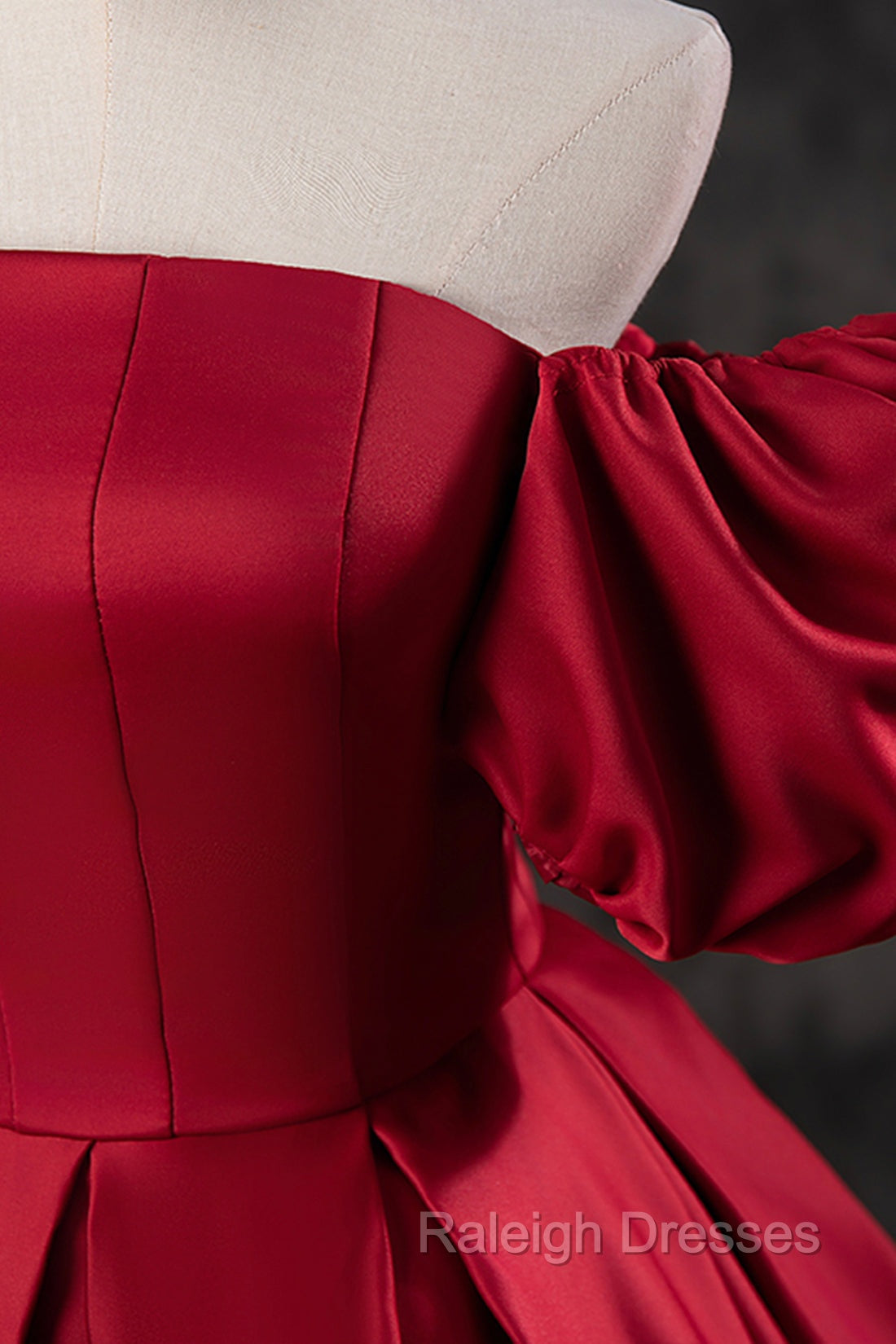 Burgundy Satin Long A Line Prom Dresses Off the Shoulder Prom Dresses