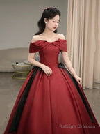 Burgundy Satin Long Prom Dress, Beautiful Off The Shoulder Evening Party Dress