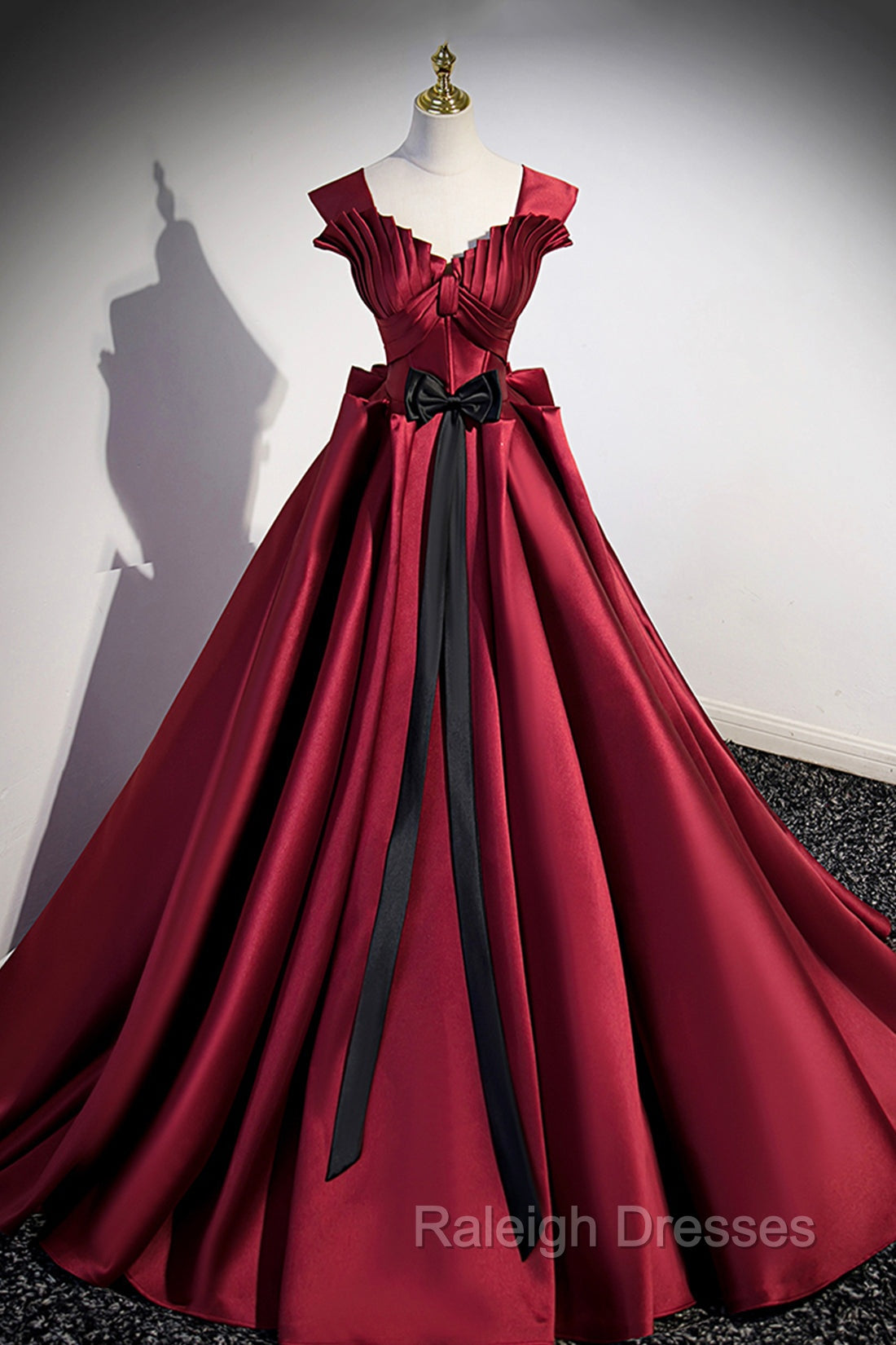 Burgundy Satin Long Prom Dress, Burgundy A-Line Evening Dress Main image