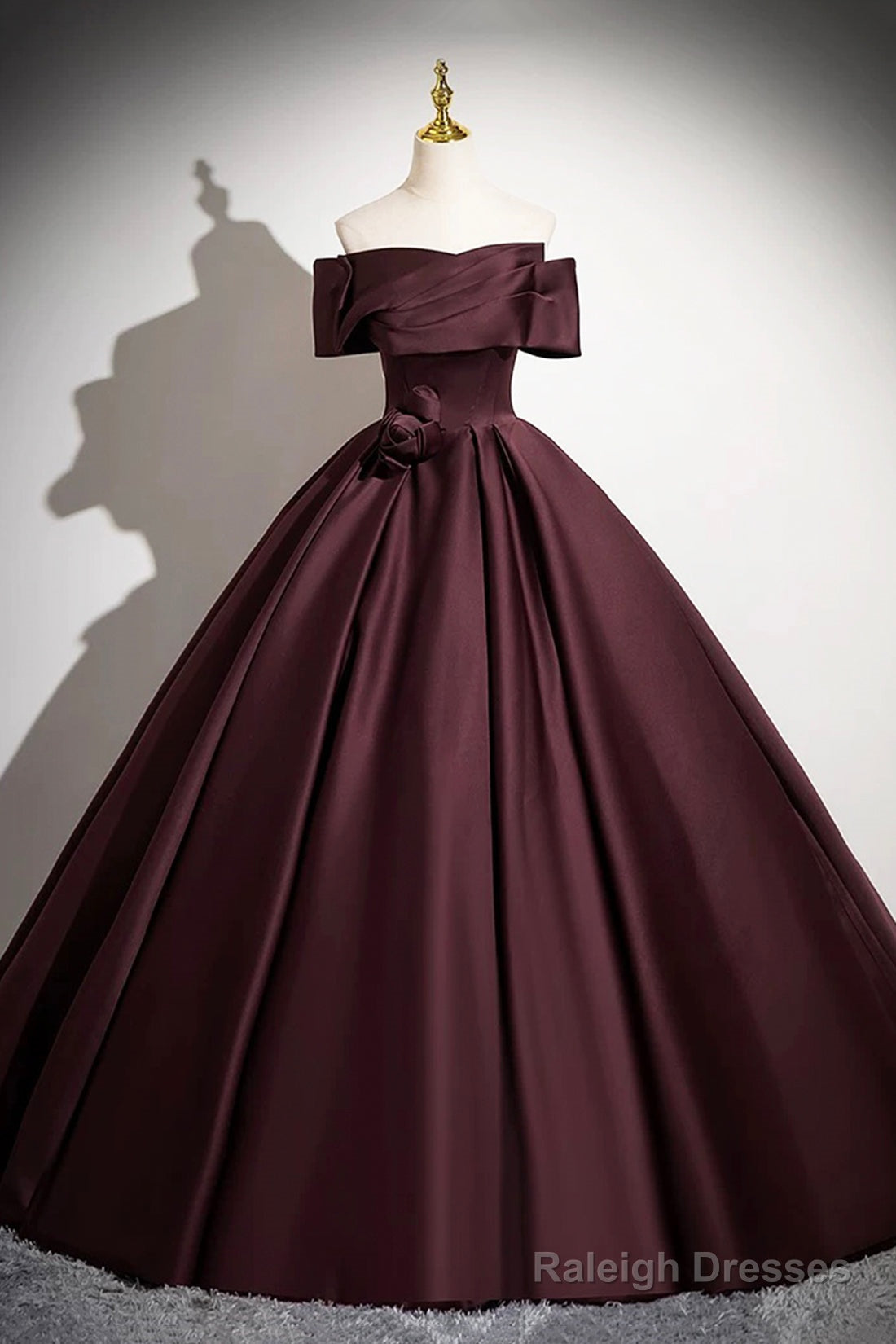 Burgundy Satin Long Prom Dress, Burgundy Off The Shoulder Formal Dress Main image