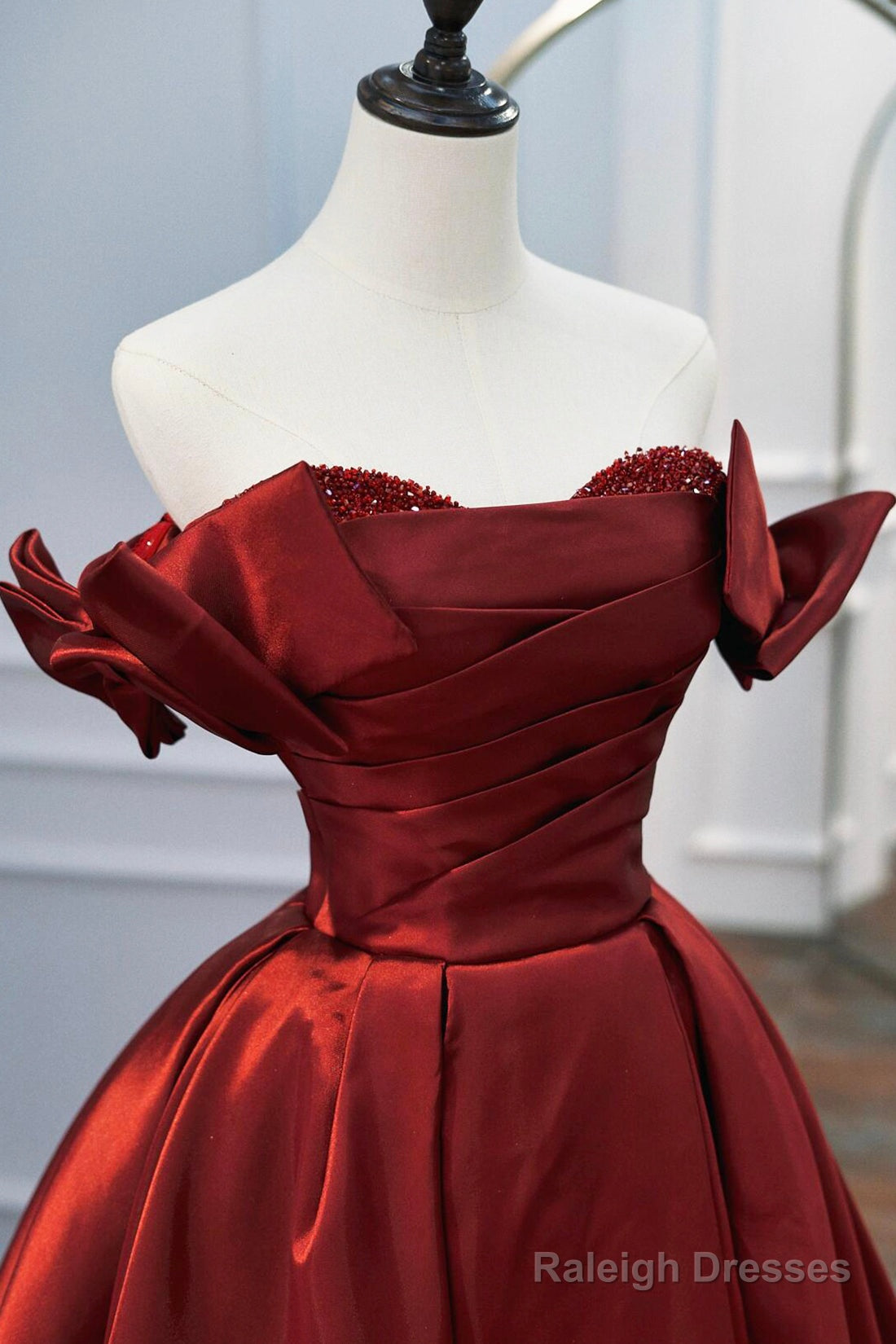 Burgundy Satin Long Prom Dress, Elegant A-Line Evening Formal Dress Secondary image