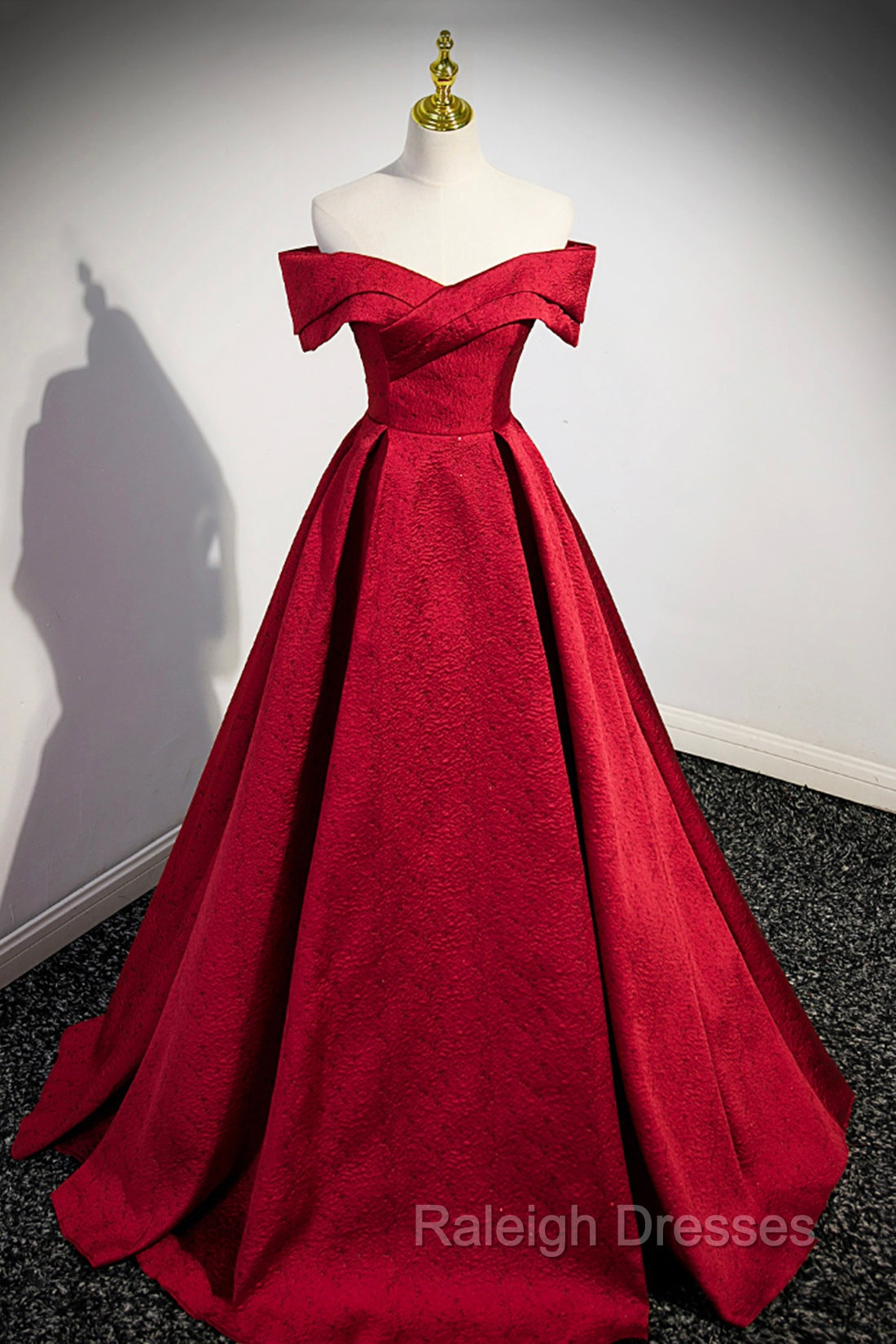 Burgundy Satin Long Prom Dress, Off Shoulder Evening Party Dress Main image