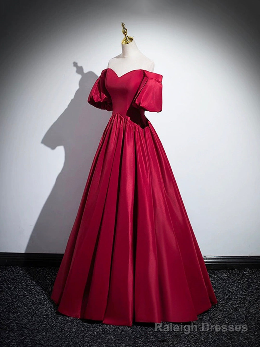 Burgundy Satin Long Prom Dress, Off The Shoulder A-Line Formal Evening Dress