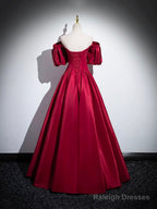 Burgundy Satin Long Prom Dress, Off The Shoulder A-Line Formal Evening Dress