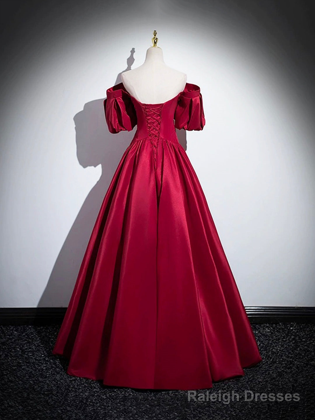 Burgundy Satin Long Prom Dress, Off The Shoulder A-Line Formal Evening Dress