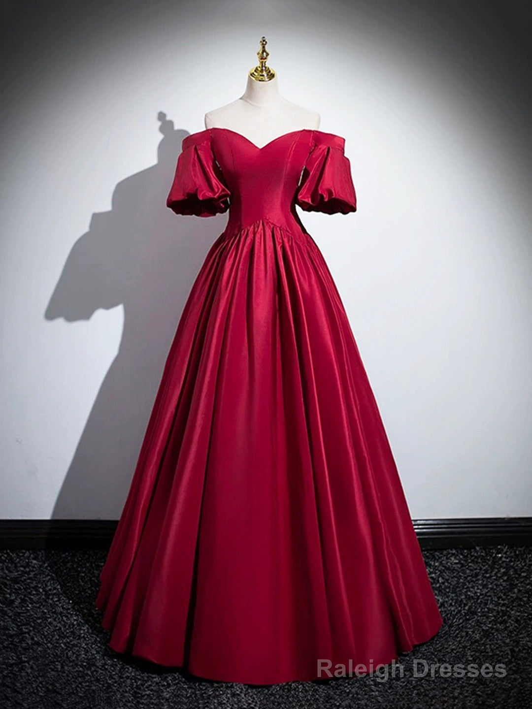 Burgundy Satin Long Prom Dress, Off The Shoulder A-Line Formal Evening Dress Main image